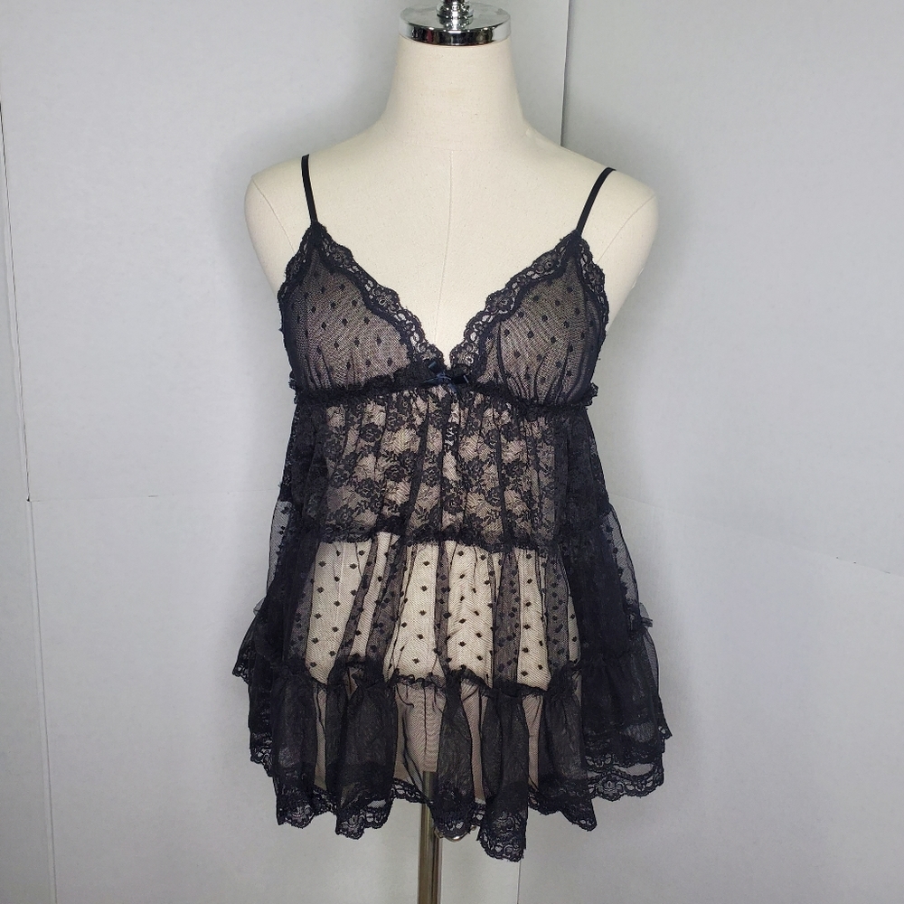 Vintage Victoria's Secret sheer black floral lace slip